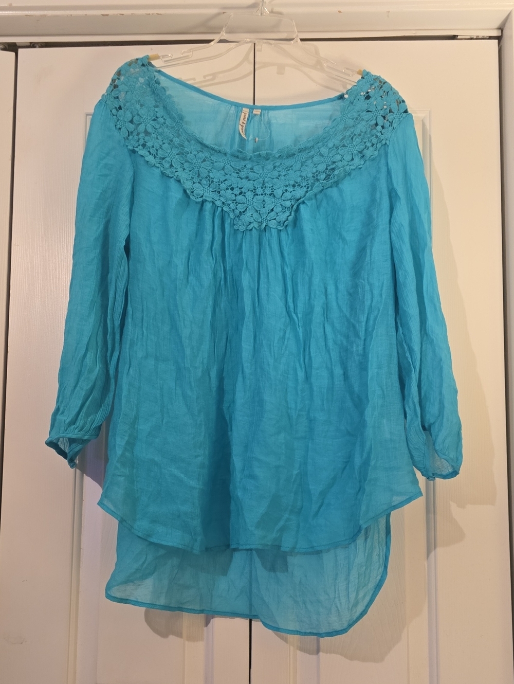 grand & greene Turquoise Crochet-Yoke Tunic